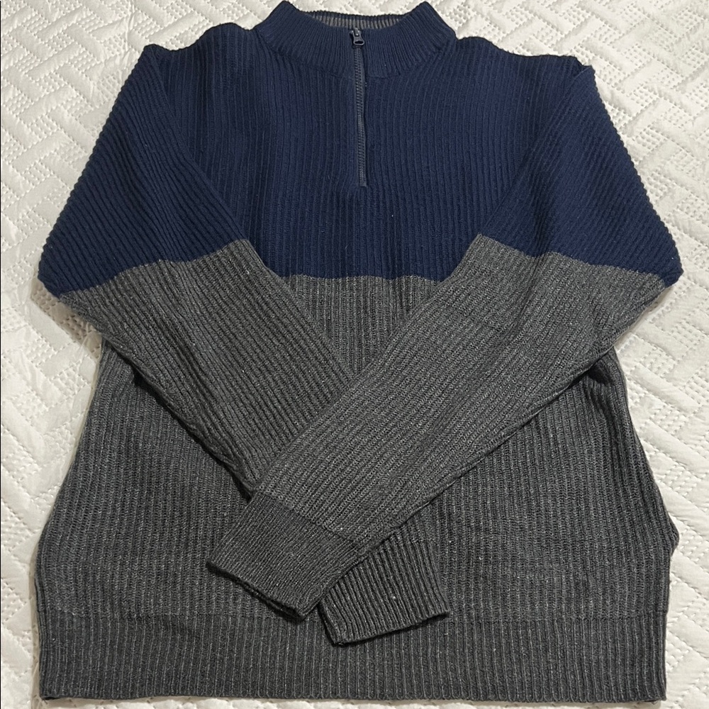 Men's Navy and Gray Half-Zip Sweater